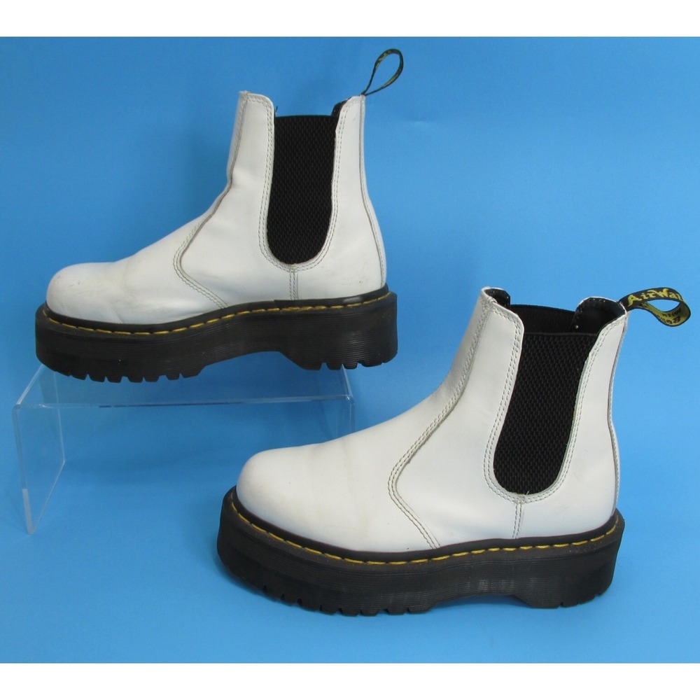 Dr Martens 2976 Quad Boots White Platform Leather Chelsea Docs Women's 6 Men's 5
